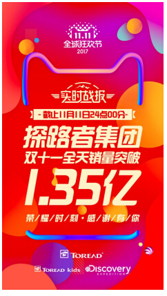 探路者集团以1.35亿华丽收官 2017年双十一再创新高