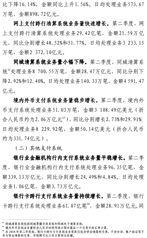 央行Q2支付数据：移动支付高速增长 银行卡交易量稳中有升