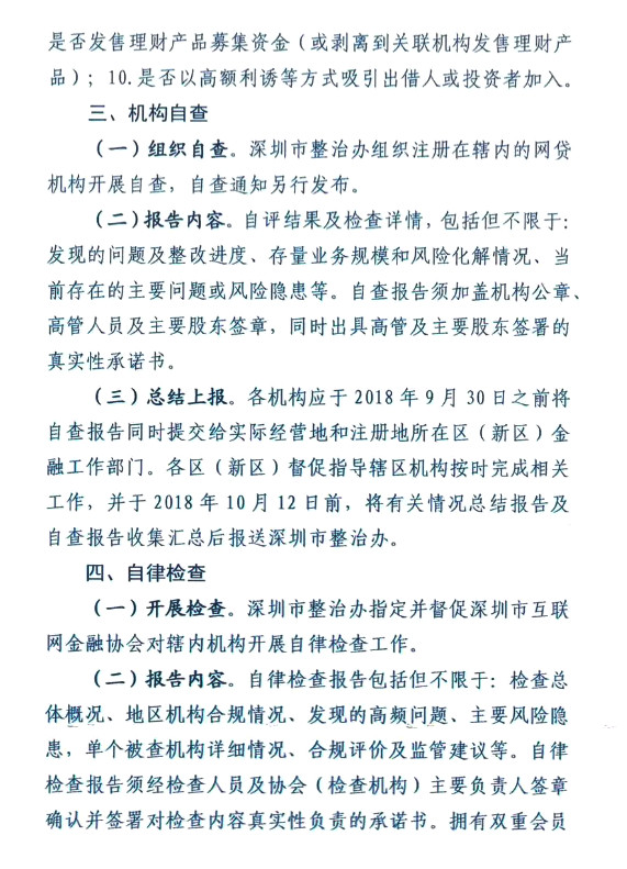 关于开展深圳市P2P网络借贷合规检查的通知